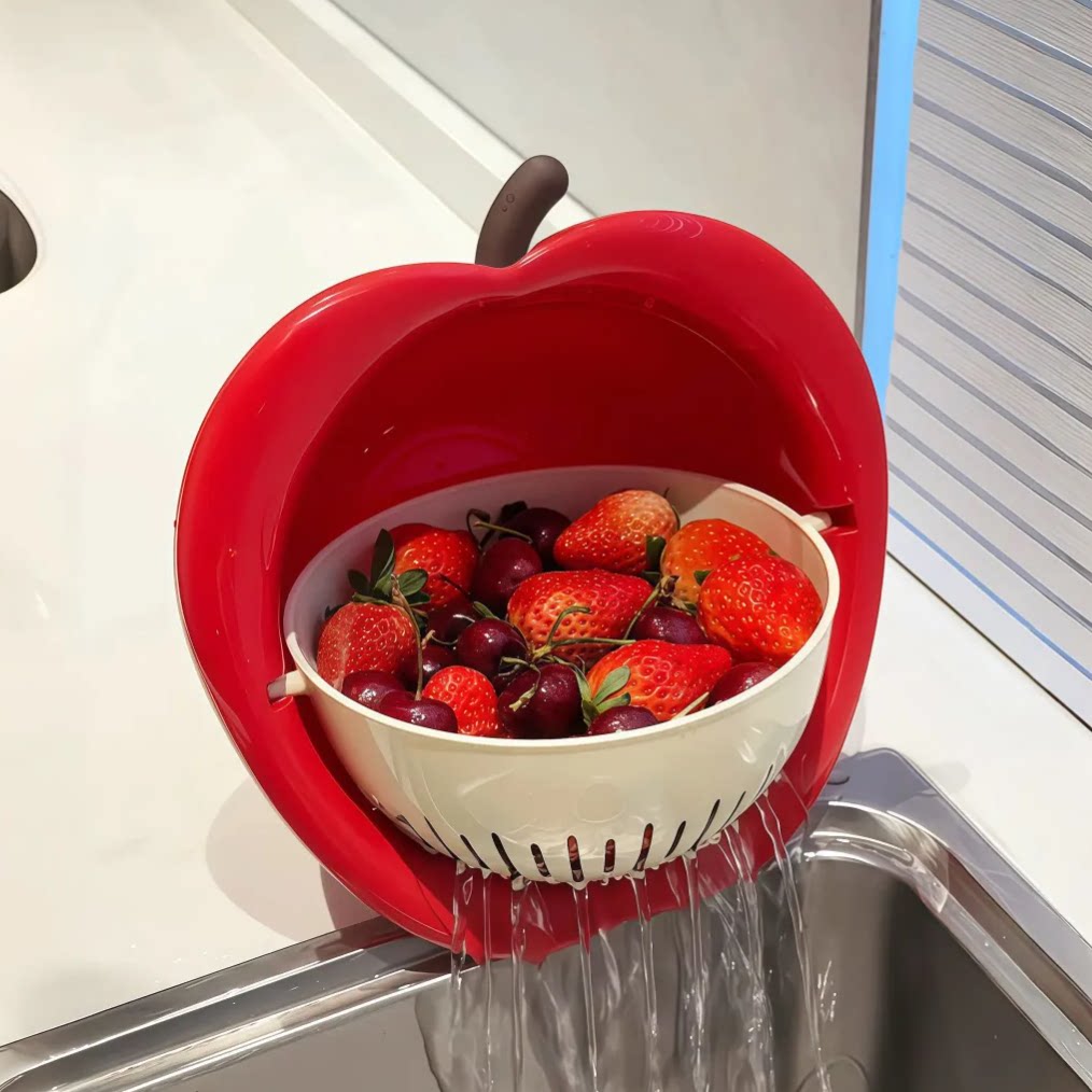 双层沥水篮淘洗菜盆可爱家用厨房客厅高颜值控水洗水果盘滤水神器