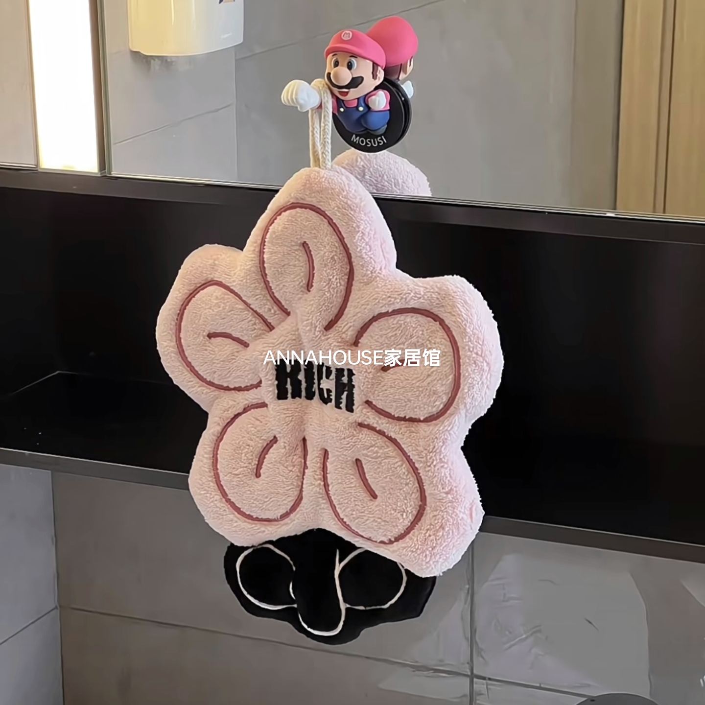 ANNAHOUSE家居馆rich有钱花珊瑚绒加厚擦手巾厨房挂式两用毛巾吸