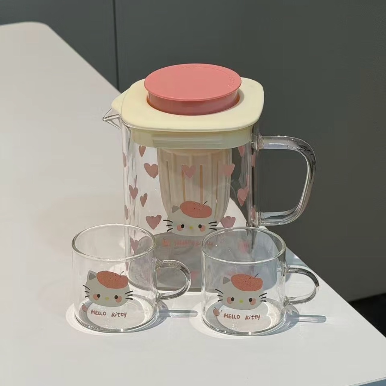 可爱玻璃冷水壶泡茶壶杯子kt耐高温高颜值套装家用水杯煮茶凉水壶