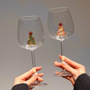 圣诞树kt猫玻璃高脚气泡酒波尔多红酒杯送闺蜜高级感圣诞礼物