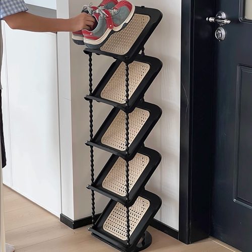 中古风鞋架窄缝门口多层小窄简易鞋柜入户门宿舍省空间置物架藤编