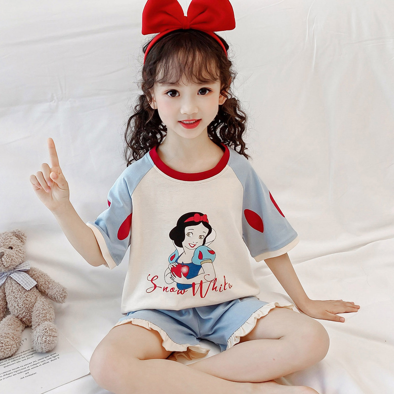 女童睡衣夏季薄款短袖纯棉女孩中大童儿童家居服夏天女孩短裤套装