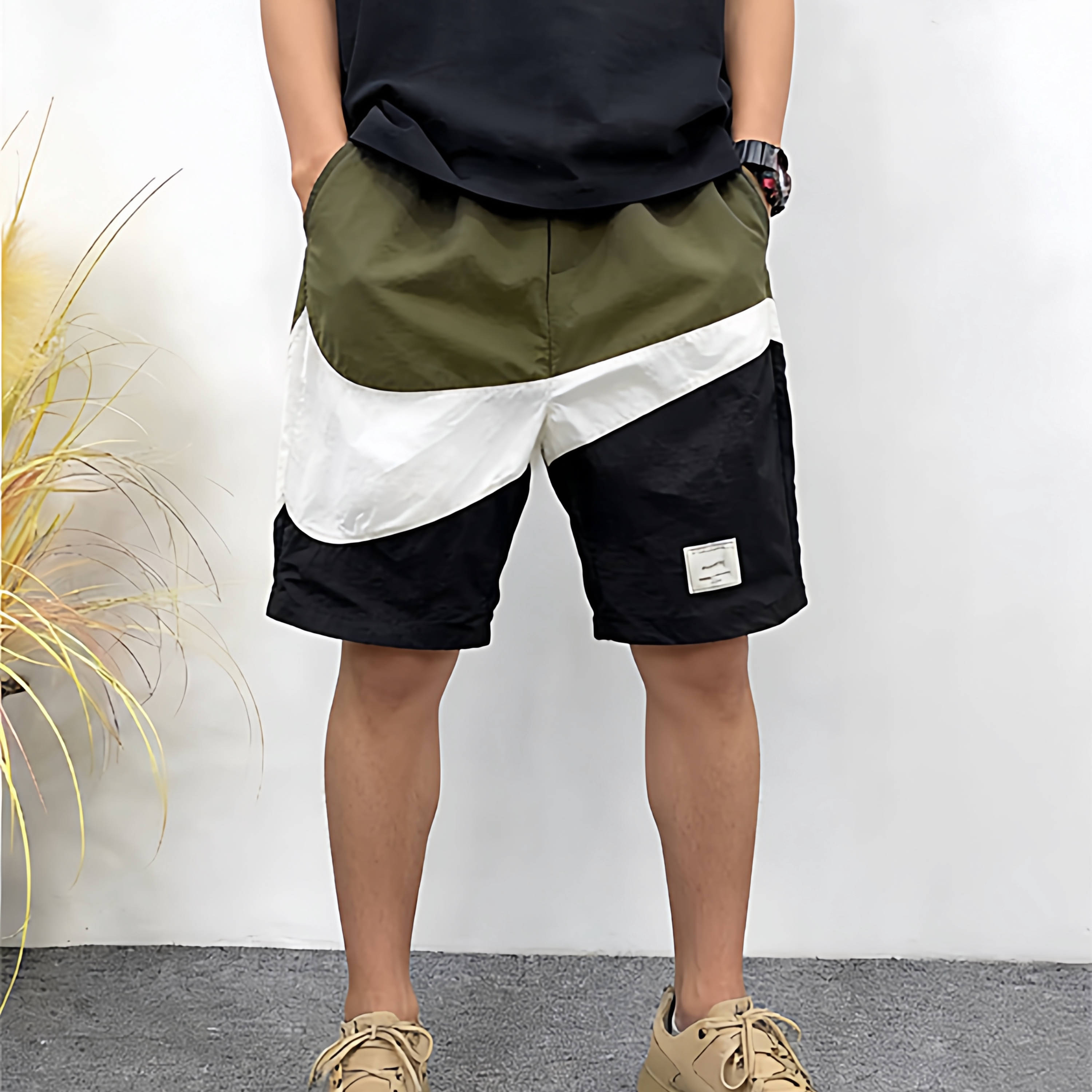 夏季简约潮牌冰丝工装短裤男休闲运动拼接五分裤速干美尼龙中裤,男装,休闲裤,淘宝优惠券,粉丝福利购,淘宝优惠卷