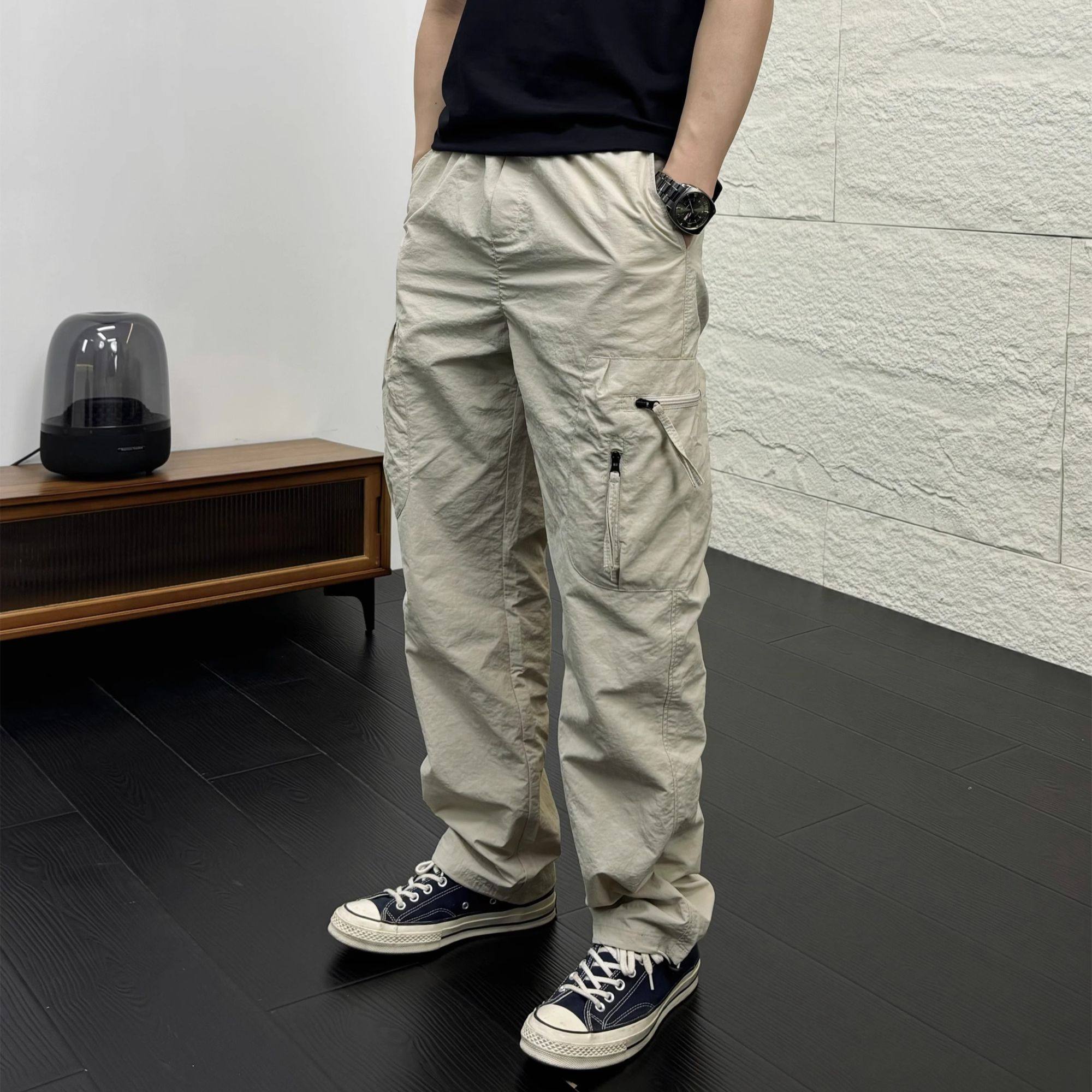 美式休闲肌理感直筒伞兵工装裤男士多色立体裁剪多口袋拼接休闲裤,男装,休闲裤,淘宝优惠券,粉丝福利购,淘宝优惠卷