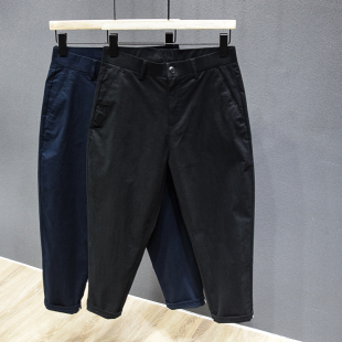 男士 纯棉质简约透气九分锥形休闲裤 纯色百搭帅气短腿西裤 薄款 夏季