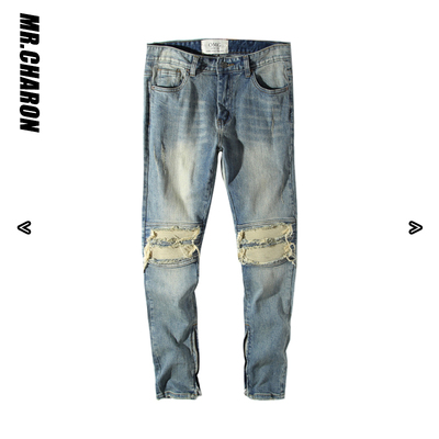 拉链常规长裤水洗做旧四季通用