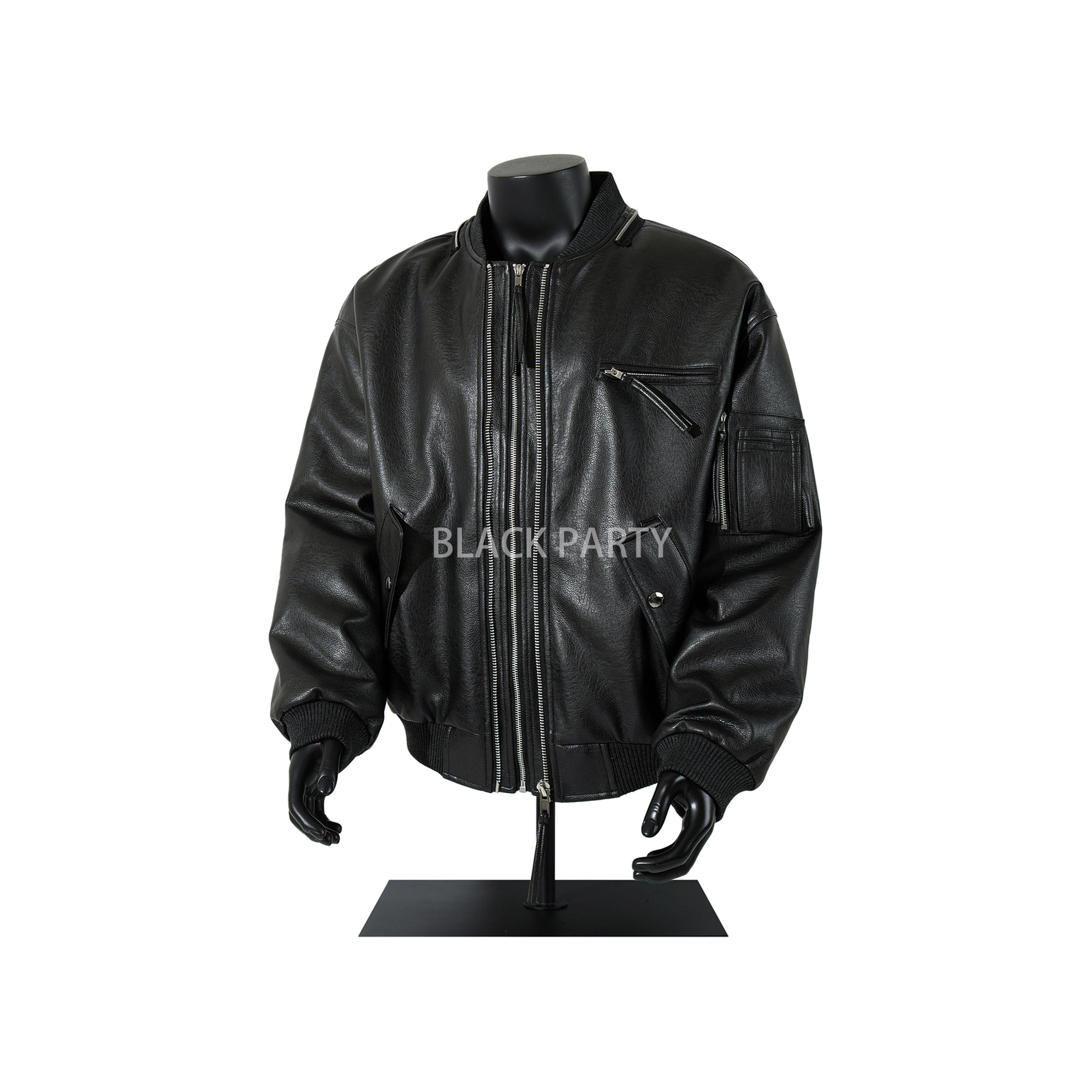 BLACKPARTY 美式高街bomber机车服皮衣夹克男女宽松百搭棉服外套