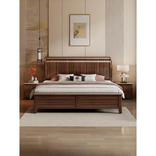 新中式北美黑胡桃木1.8m榫卯结构实木床双人床家用主卧床1.5m婚床