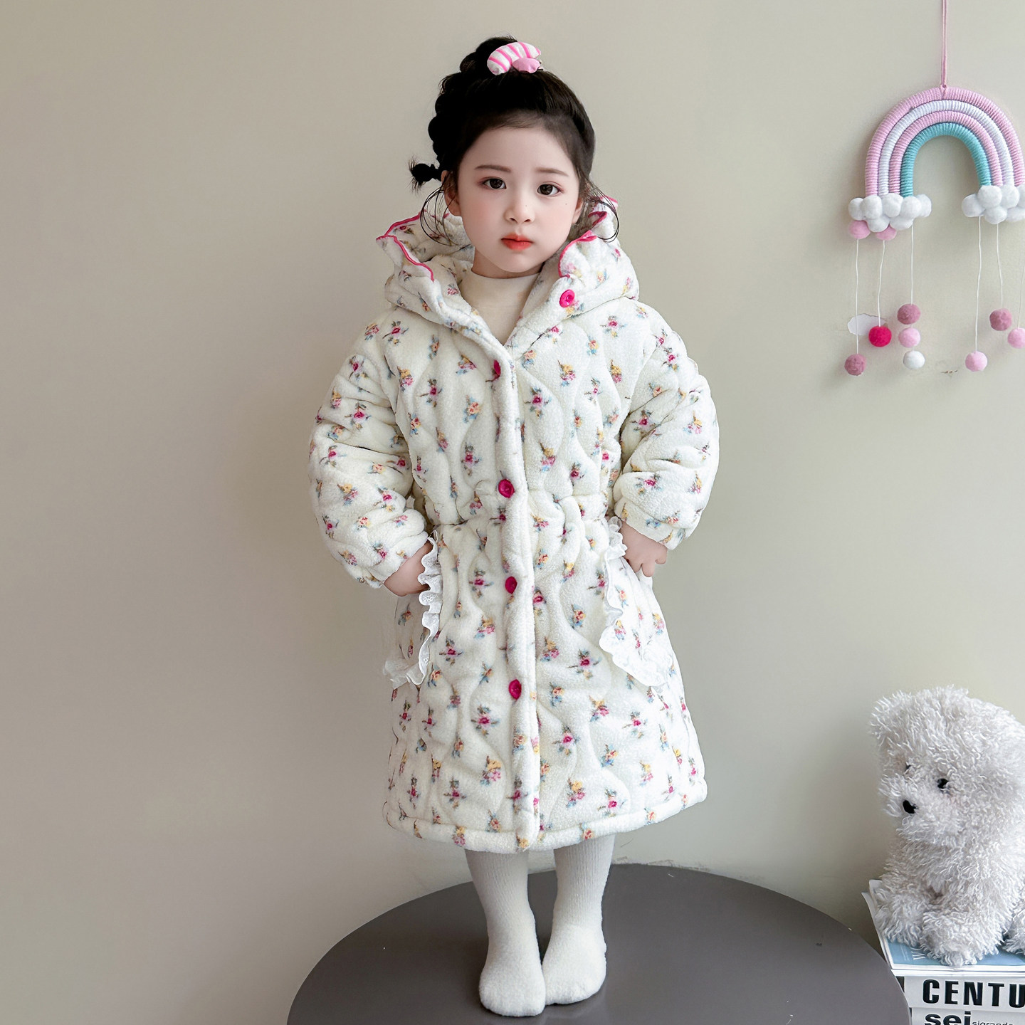 儿童三层夹棉睡袍宝宝长款浴袍