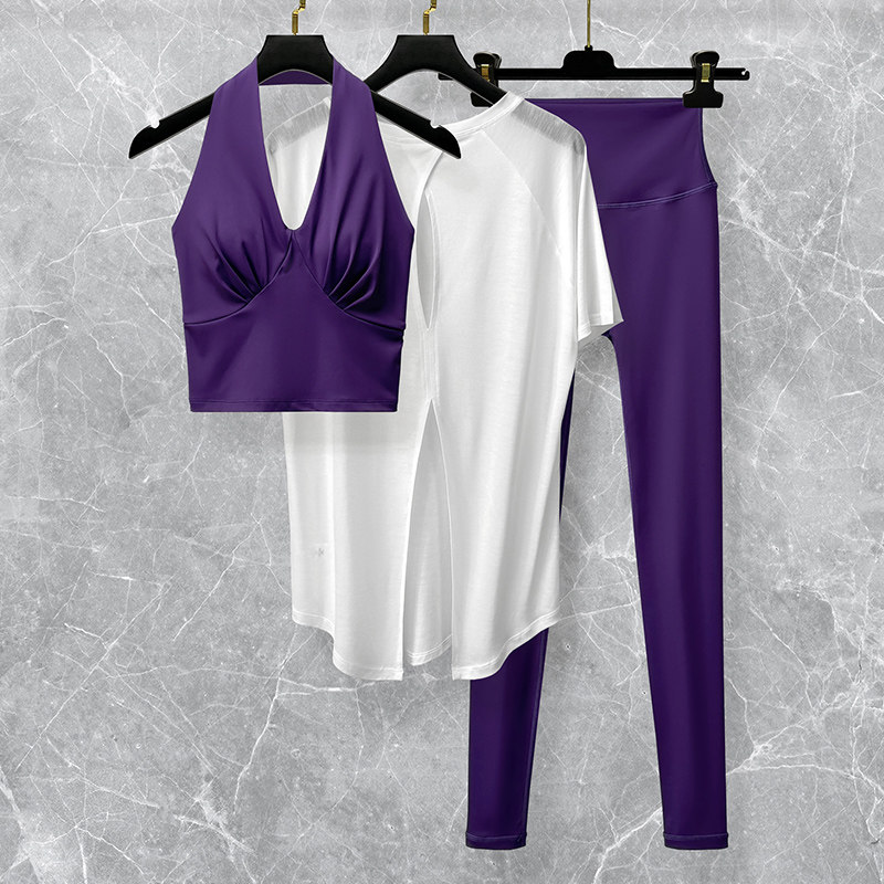 普拉提瑜伽服套装三件套时尚美背速干夏天运动健身房训练背心上衣