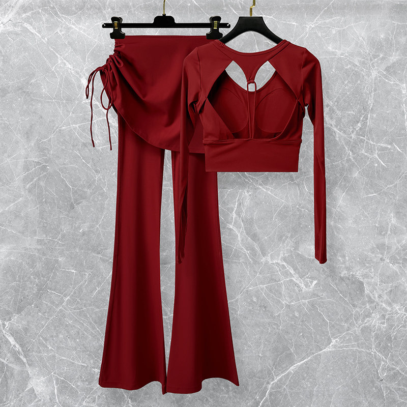 普拉提红色瑜伽服套装女2026新款美背运动健身训练长袖上衣喇叭裤,运动服/休闲服装,健身衣,淘宝优惠券,粉丝福利购,淘宝优惠卷