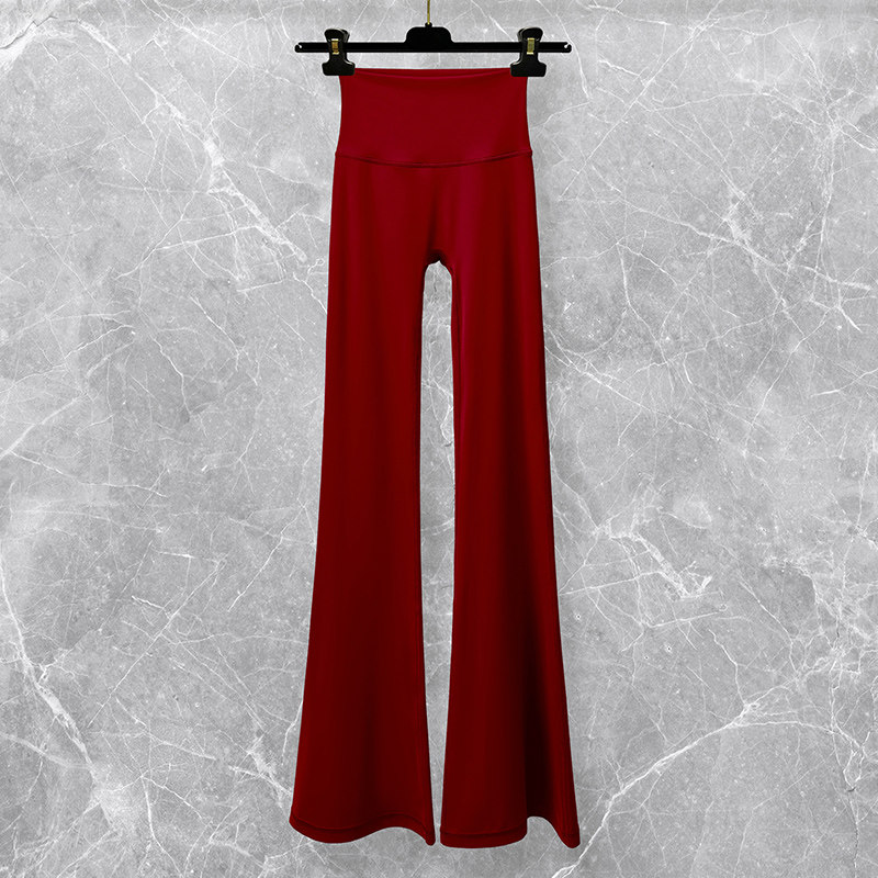 红色普拉提瑜伽裤女高腰提臀紧身显瘦弹力运动健身训练喇叭裤外穿