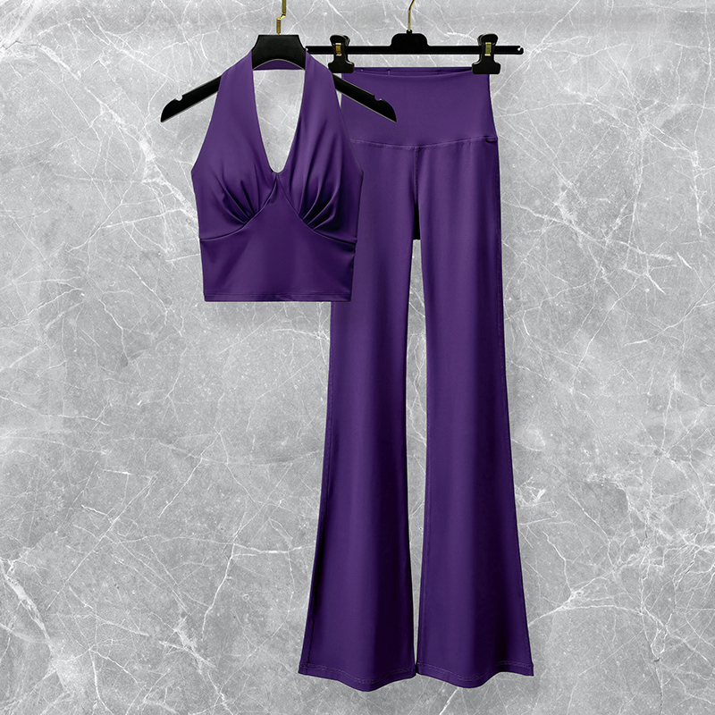 2025超火的瑜伽服套装女时尚性感美背速干挂脖运动健身背心喇叭裤