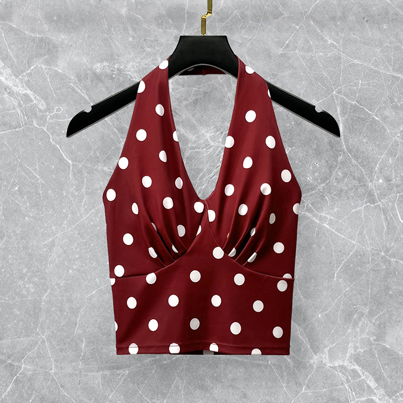 红色波点瑜伽服上衣女2025新款