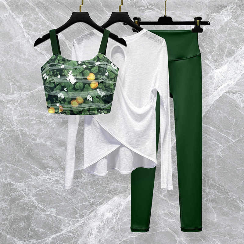 2025新款秋季网纱长袖瑜伽服套装女高级感时尚运动健身房吊带背心