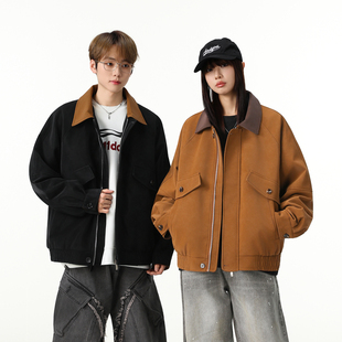 夹克 翻领皮衣男生秋冬加绒加厚外套潮流cleanfit男装 壹秋家 美式