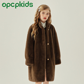 OPCP儿童皮草外套冬新款 女童精仿水貂毛男童中长款 金貂绒毛毛大衣