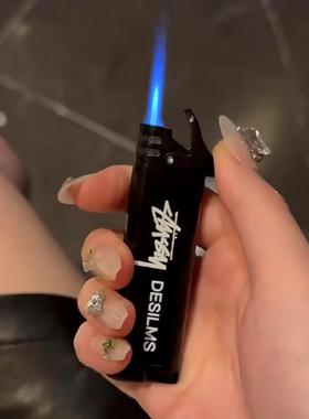 斯图西金属枪黑色蓝色直冲火焰打火机时尚高级创意送男女朋友礼物