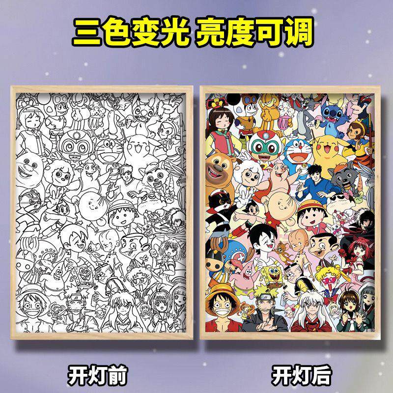 童年动画片灯光画动漫大合集童年回忆发光画人物装饰画充电小夜灯