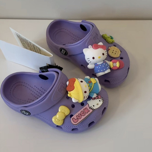 幼稚园kitty紫色洞洞鞋鞋花蝴蝶结鞋扣装饰品crocs配件扣子hello