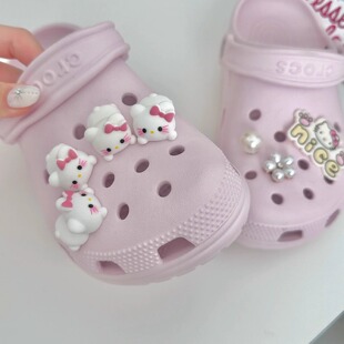 吃瓜hellokitty鞋花洞洞鞋粉色可爱女生装饰配饰适配crocs卡扣diy