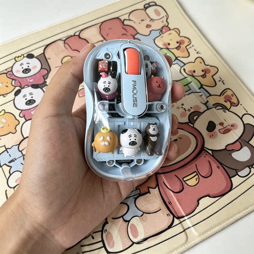 自嘲熊M333透明无线鼠标小巧便携静音蓝牙三模滑鼠可充电可爱卡通
