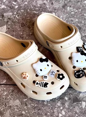 黑白奶油风可爱hellokitty洞洞鞋鞋花配饰crocs鞋扣diy适配件装饰