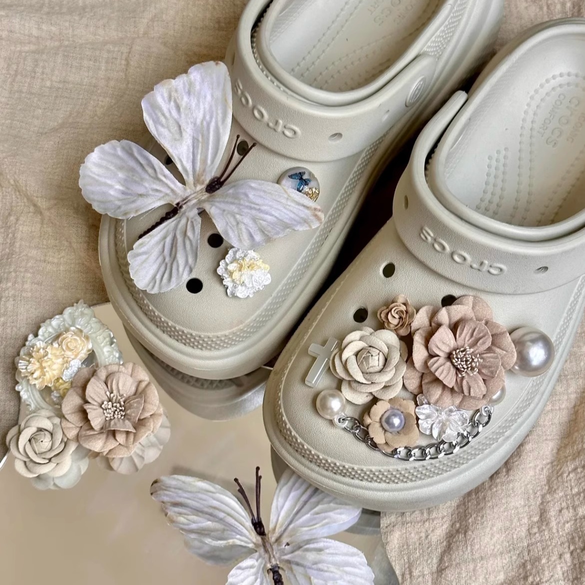 侘寂花园丨鞋花洞洞鞋骨白色可爱女生装饰配饰适配crocs卡扣配件
