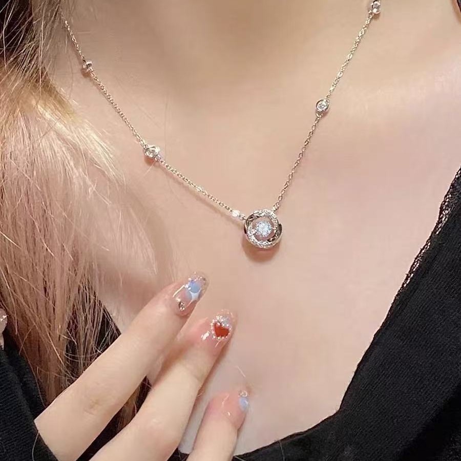 s925纯莫比乌斯环项链女跳动的心锁骨链轻奢小众送闺蜜生日礼物