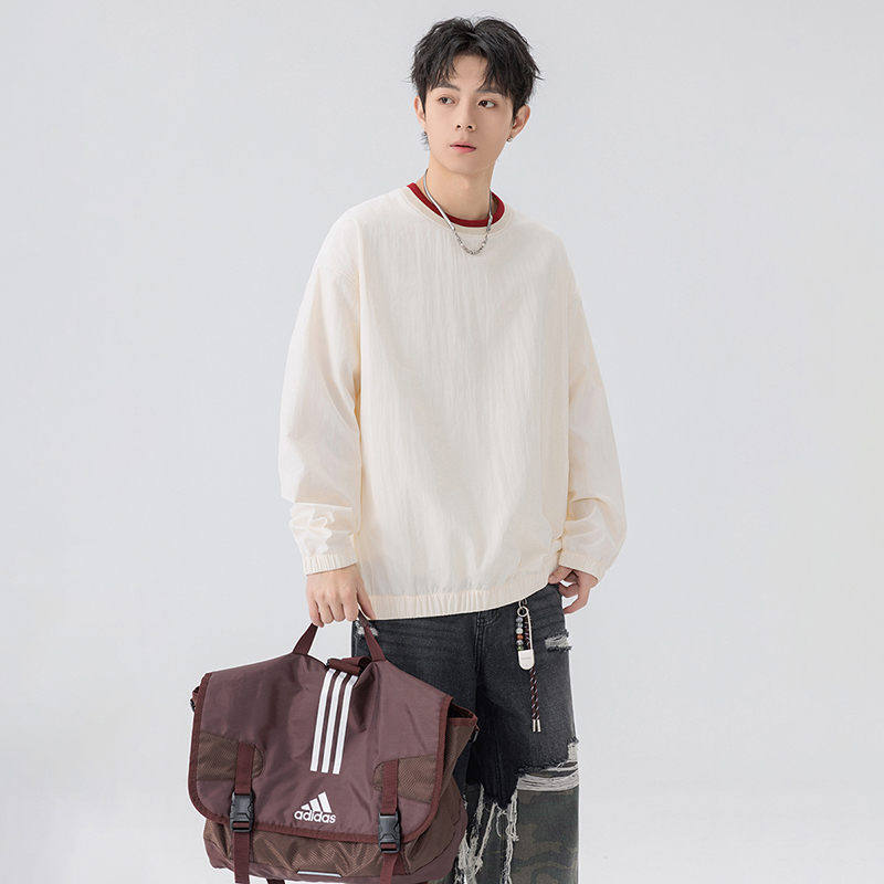 美式潮牌无帽卫衣男生春秋冬重磅打底衫高街圆领套头慵懒上衣服