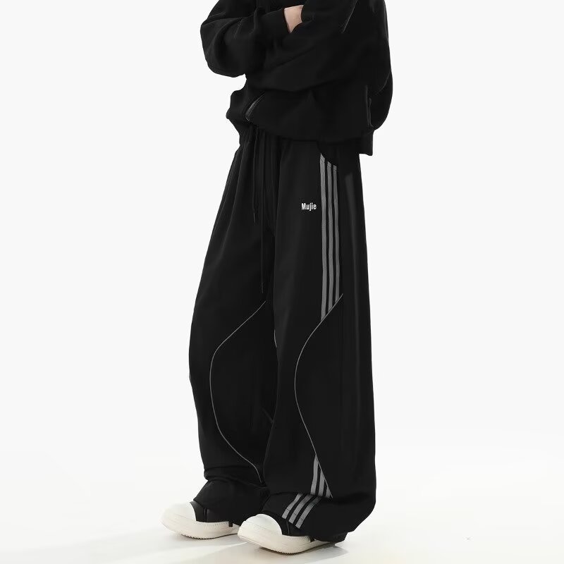 新款美式条纹休闲直筒裤