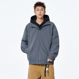 设计感立领夹克男款休闲宽松潮流纯色百搭春秋户外多功能防风外套