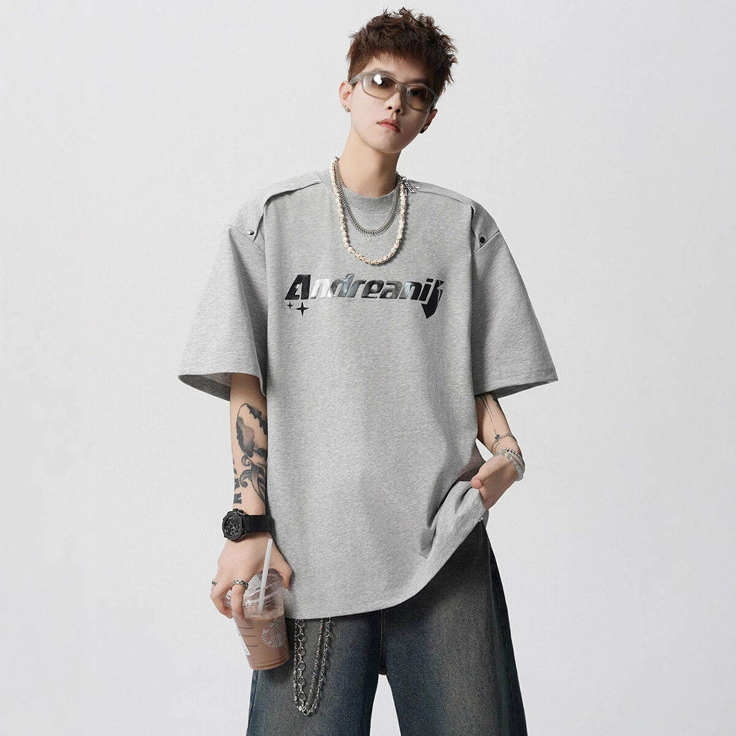 230G重磅正肩短袖t恤男生潮牌新款夏季高街字母印花宽松圆领半袖