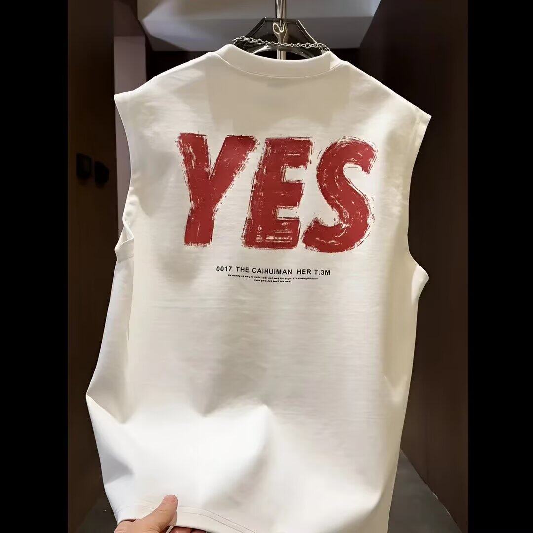 美式纯棉外穿坎肩背心男款夏季潮牌字母印花潮流休闲运动无袖T恤