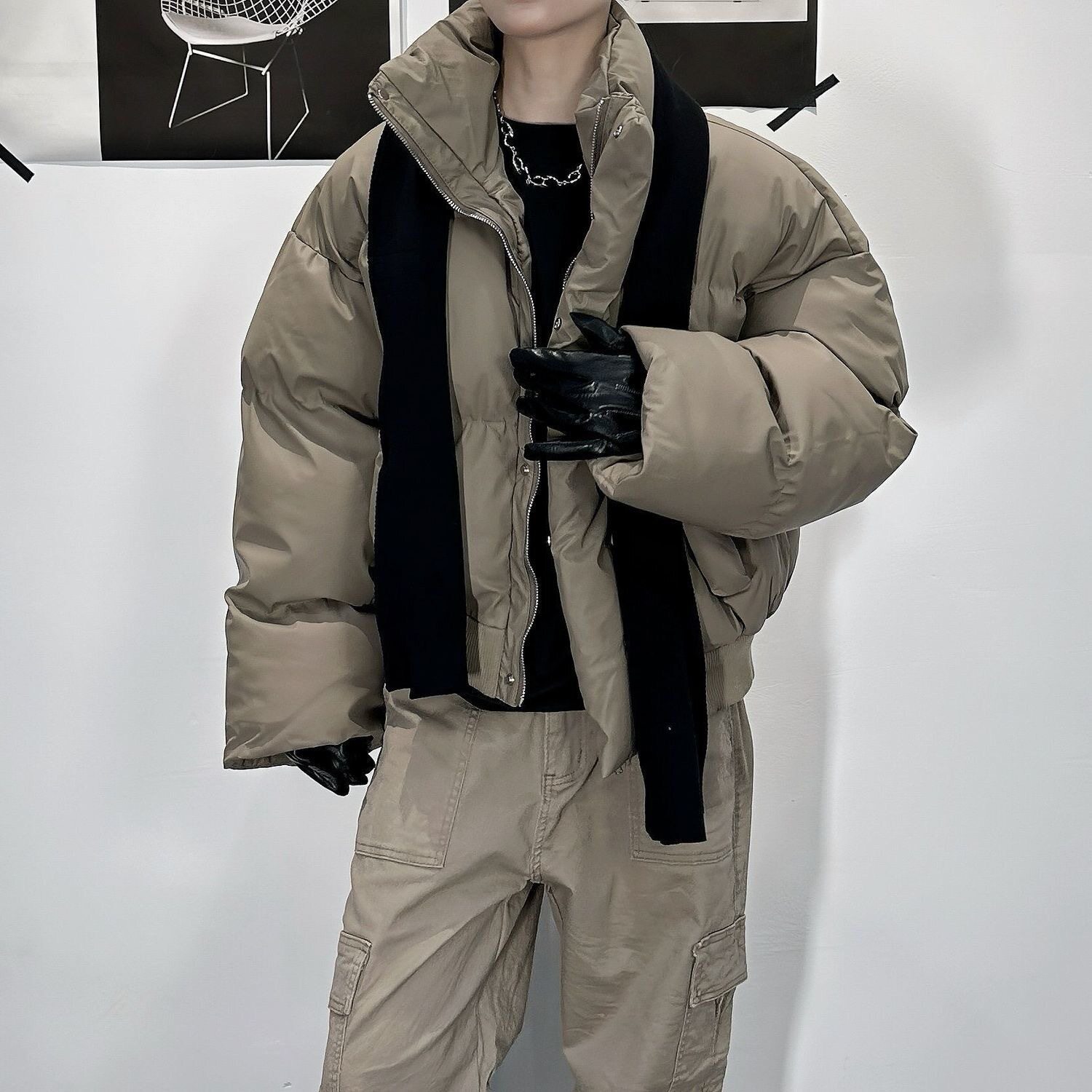 美式复古PU皮加厚短棉服