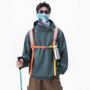 简恒户外纯色复古宽松情侣休闲套头帽衫刺绣logo抽绳连帽卫衣男款