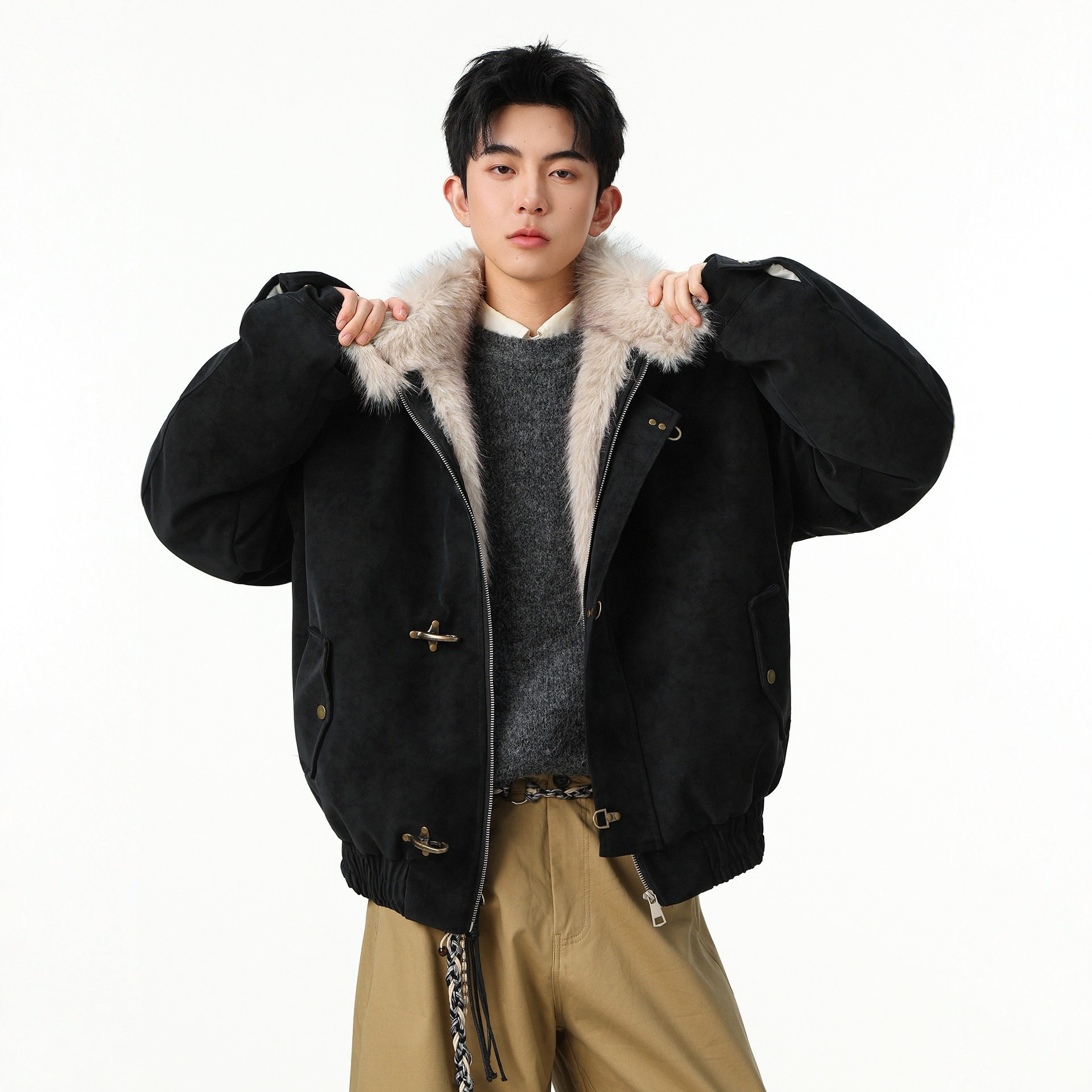 美式山雕加绒加厚棉服