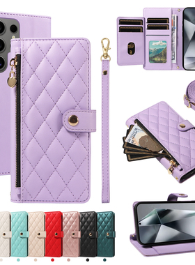 拉链钱包S26适用三星S24Ultra手机壳S25edge翻盖S24FE皮套S23+保护套S22斜跨S21外壳note20全包防摔新款挂绳