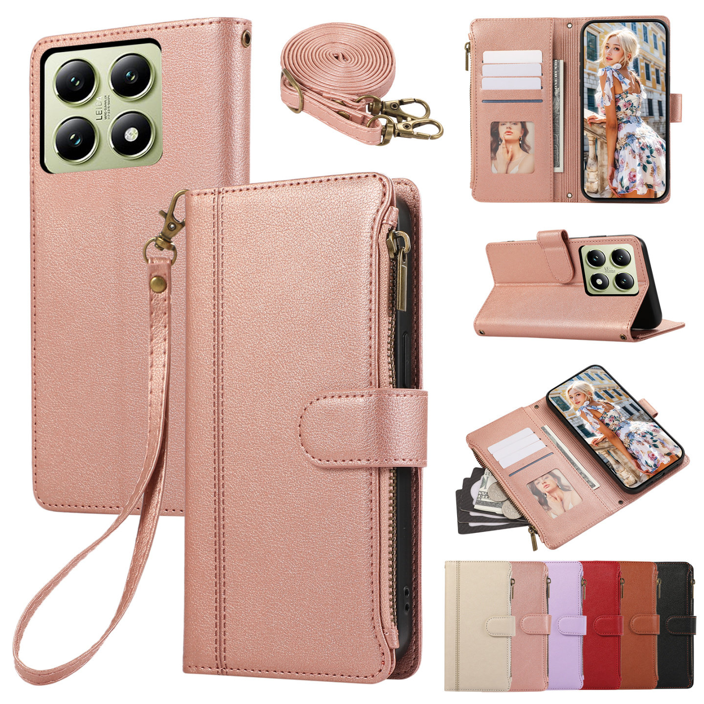 适用小米14T手机壳15T翻盖皮套13背带11斜挎红米Note12pro+全包带挂绳K90防摔F8Ultra新款Poco F7放卡K80外壳