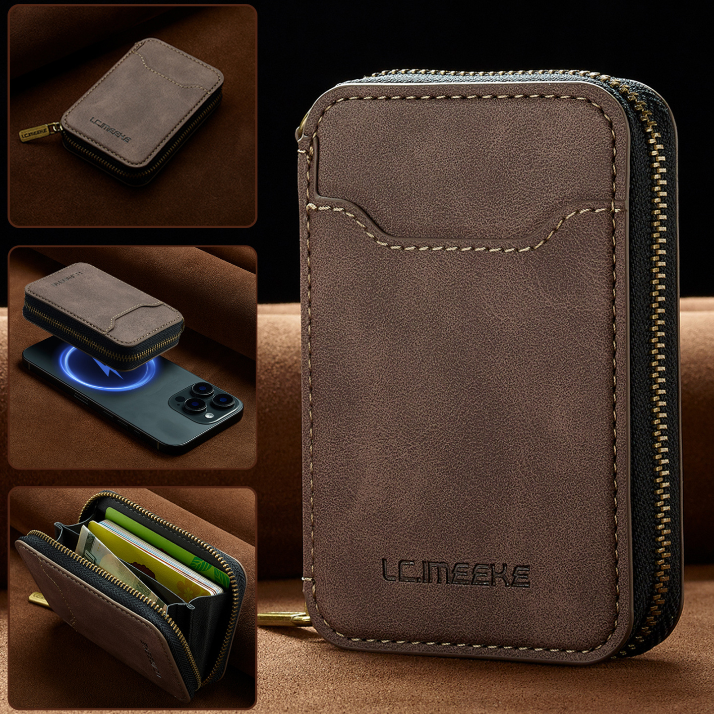 Magsafe磁吸卡包适用苹果17promax/16/15plus/14/13/12皮革拉链钱包rfid防盗卡套卡槽卡夹多卡位大容量可刷卡