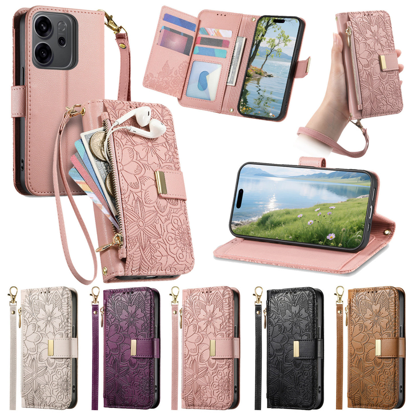 适用OPPO Reno15/14/13/12F手机壳11钱包斜跨带挂绳Find X9翻盖式皮套8S+防摔全包背带A79插卡Pro放卡A78新款