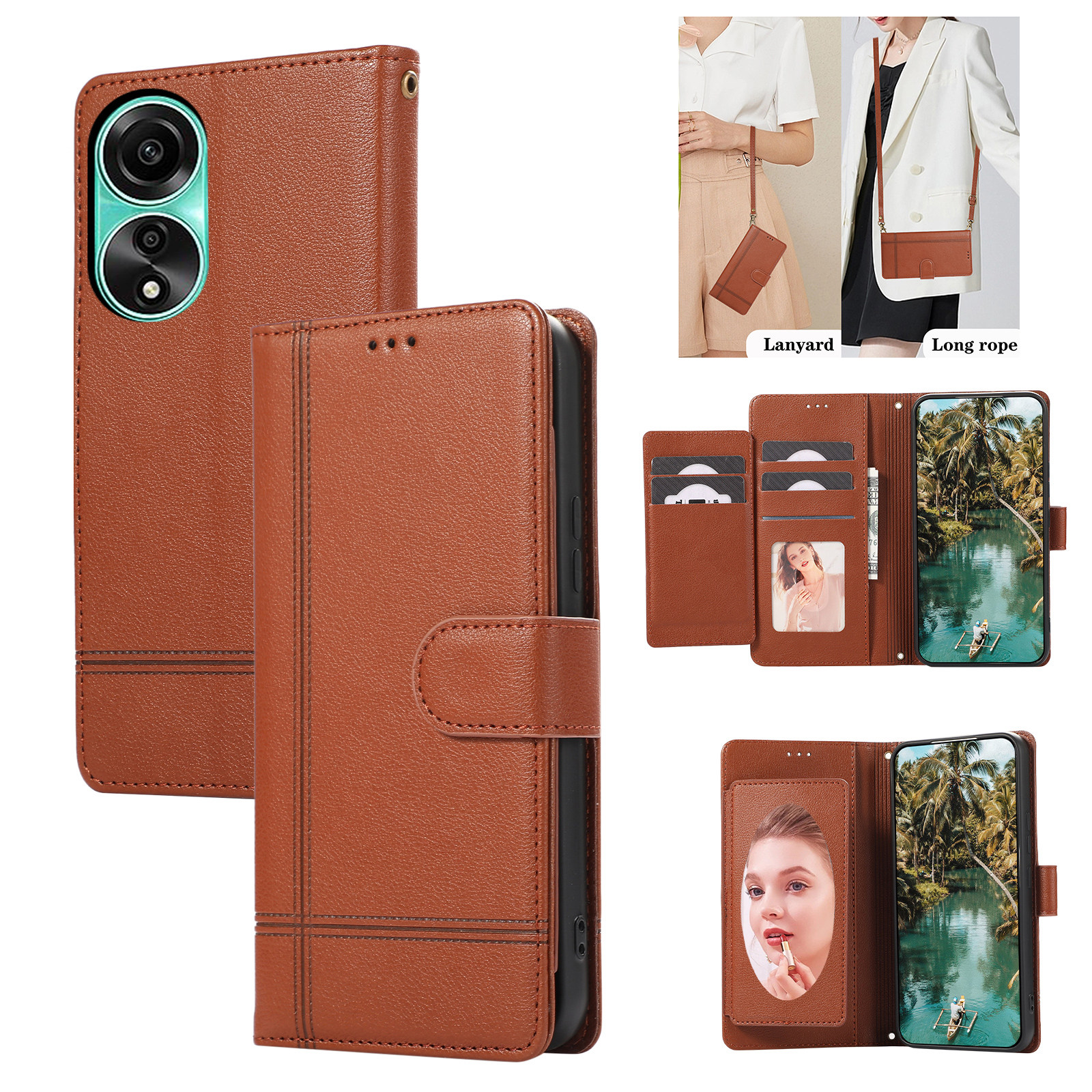 适用OPPO Reno15/14/13/12/11F手机壳Find X9/X8翻盖斜挎可背A5pro全包防摔皮套零钱包A79外壳放卡片新款