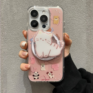 小动物猫咪磁吸支架苹果15手机壳iphone14女新7/8款13套11/x/xsmax/12/xr/plus/mini女pro防摔promax可爱por