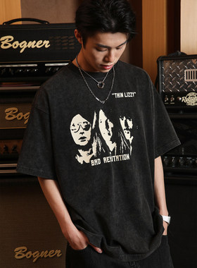 FROM WRTING字由国潮牌夏季重磅纯棉短袖t恤男水洗做旧圆领上衣女