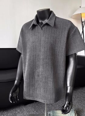 2025麦穗翻领短袖夏季T恤男士潮牌POLO半袖美式宽松重磅肌理上衣