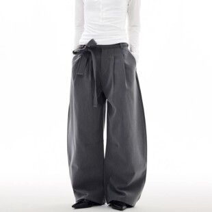 宽松直筒感剑道休闲裤 复古双褶垂感阔腿弯刀西裤 男女春秋季
