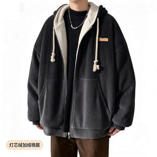灯芯绒棉服男款冬加绒加厚高级感外套oversize港风宽松休闲棉衣服