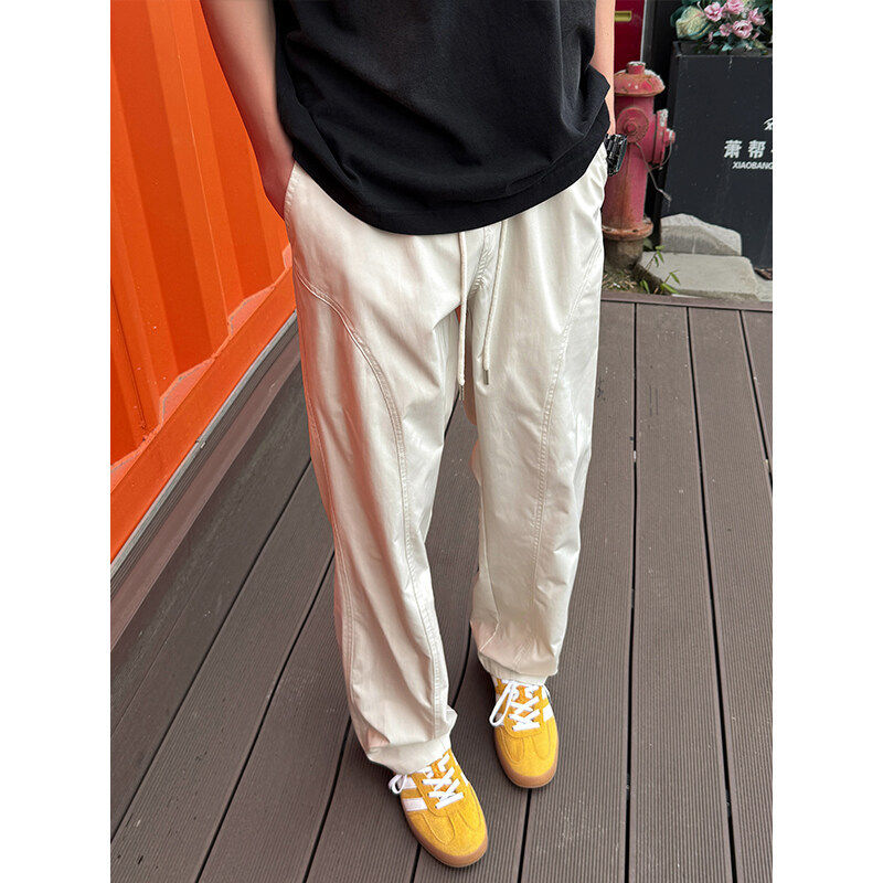 美式斜切微喇休闲裤男春夏冰丝薄款速干工装裤子户外徒步登山裤