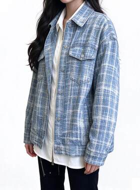 小香风正肩牛仔外套男女春秋款翻领衬衫式夹克oversize情侣牛仔褂