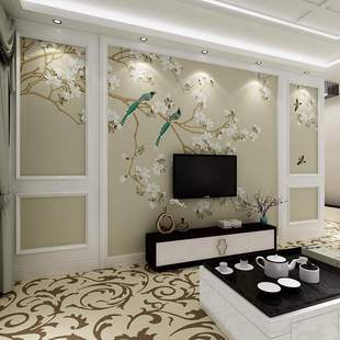现代新中式 壁纸壁画无纺布墙纸 客厅卧室电视背景墙壁纸花鸟墙布